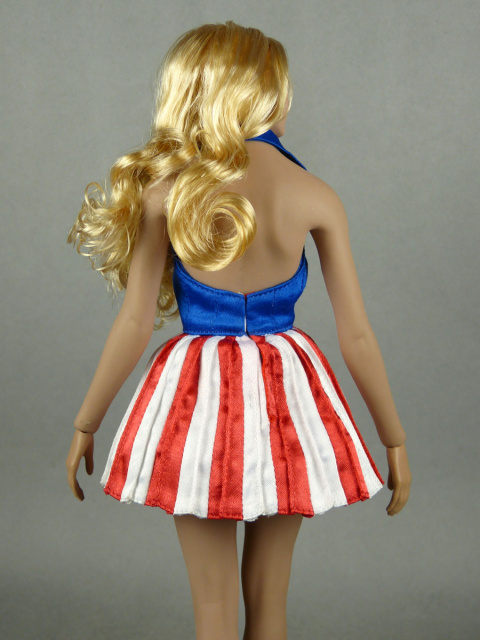 Flirty Girl 1/6 Scale Female USO Uniform Blue Top & Red/White Stripes Dancer Dress Set#1